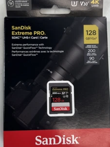 SanDisk 128GB Extreme PRO SDXC UHS-I Memory Card - C10, U3, V30, 4K UHD, - Picture 1 of 3