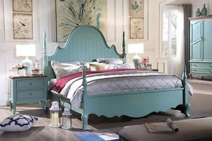 Amerikanisch Bett mit 2x Nachttische Luxus Schlafzimmer-Set 3 tlg. Neu Sofort - Bild 1 von 1