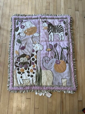 NEW CoCaLo Girl Baby Quilt Blanket Jungle Monkey Purple Pink Zebra Giraffe Cow — 第 1/4 张图片