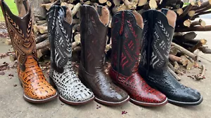 MEN'S COWBOY ALLIGATOR NECK PRINT WESTERN SQUARE TOE BOOT - Handmade in Mexico - Picture 1 of 44