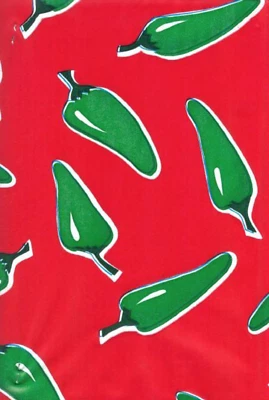 Oilcloth Fabric Spicy Chiles Green on Red Pattern Sold in Yard or Bolt - Image 1 of 2