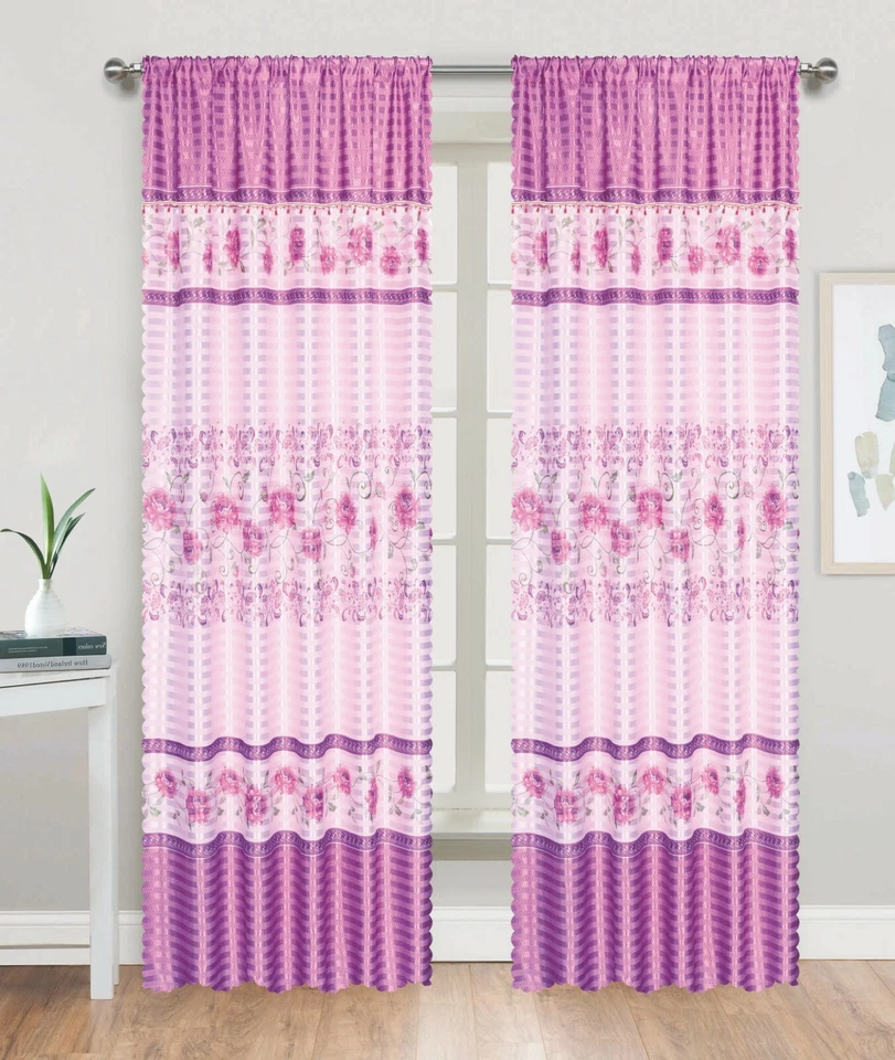Set of 2 Panels Silky Satin Rose Rod Pocket Window Curtain Panel Drape, 281031 - Image 1 of 1