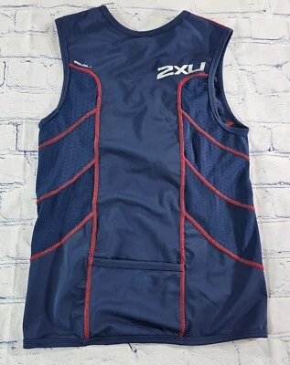 2XU работает одиночный триатлон бак без рукавов 1/2 молнии синий женщин размер большой  - Изображение 1 из 4