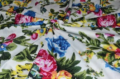 10 Yard Handmade Indian Cotton Floral Block Printed Fabric Throw Running Fabric - Image 1 of 4