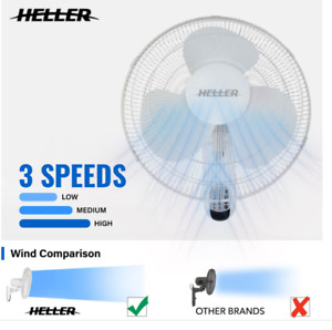 Heller 40cm Wall Mounted Fan 3 Speed Oscillating w/ Remote Control 7.5h Timer