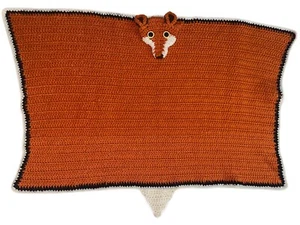 Handmade Orange Fox Crochet Baby Blanket 33x25” Cute Animal Nursery Decor Gift - Picture 1 of 7