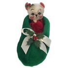 Annalee Dolls Vintage Christmas Mouse In Green Slipper Holly Mistletoe 1993