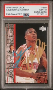 PSA 9 DNA AUTO Allen Iverson & Dan Patrick  Signature 1997 Upper Deck Downtown - Picture 1 of 4