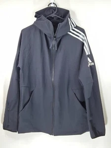 Adidas 3 Stripes Full Zip Up Track Jacket Hood Size Medium Black & White Active - Picture 1 of 7