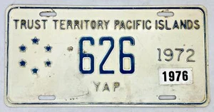 1972 1976 YAP Trust Territory Pacific Islands License Plate '626' - Picture 1 of 2