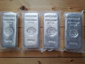 3 Stück Silberbarren 1kg 1000g Silber original HERAEUS Feinsilber 999 - Bild 1 von 9