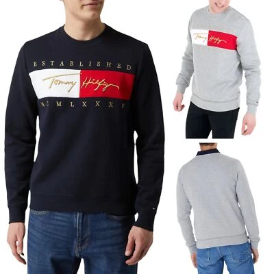 TOMMY HILFIGER Mens Sweatshirts Signature Flag Fleece Pullover Crew Neck Jumper - image 1 of 4