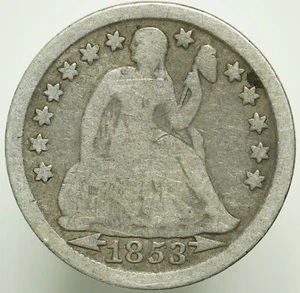 1853 Type 4, Arrows At Date, Seated Liberty Dime - Picture 1 of 2