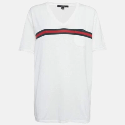 Camiseta Gucci XL blanca con cuello en V y logotipo a rayas en el pecho Foto 1 de 4