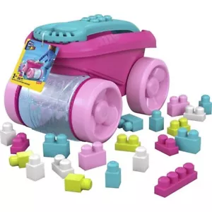 New Mega Bloks First Builders Blocks Scooping Wagon Pink & Teal 20pc blocks - Picture 1 of 4