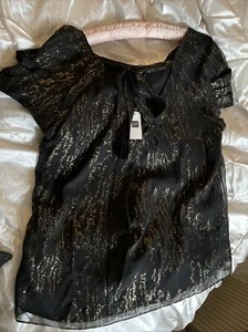 GAP Black/Gold Floaty Chiffon Top Lined. Size L (14). BNWT Party Top Rrp£32 - Picture 1 of 7