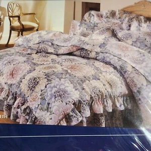 Springmaid Full Sheet Set Mary Elizabeth Floral Blue Gray Tan Deadstock Vintage - Picture 1 of 7