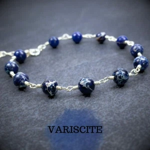 Pulsera Variscite - Azul Oscuro - Plata Argentina 935 - Piedras Preciosas Envueltas en Alambre - Imagen 1 de 7