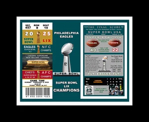 PHILADELPHIA EAGLES SUPER BOWL 59 MATTED COLLAGE COMMEMORATIV TIX & NEWSPAPER #2 - Picture 1 of 1