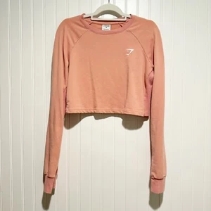 Gymshark Pink Cropped Long Sleeve Gym Training Sweatshirt Size Medium - Picture 1 of 5