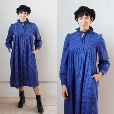 1970s LAURA ASHLEY Blue Tent Smock Dress- 10, M, Vintage Wales - Image 1 of 4