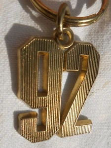 Vintage '92' Striped Block Number 92 Gold Tone 3" Metal Key Chain Ring USA Made - Picture 1 of 4
