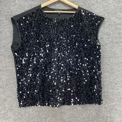 Blusa Lane Bryant Mujer 20 Plus Negra Lentejuelas Sin Mangas Correa Ancha Cuello Redondo Foto 1 de 4