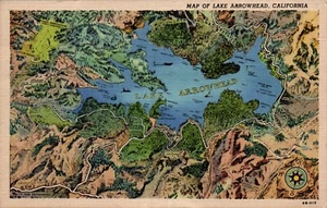 Lake Pfeilspitze Karte Postkarte, Lake Arrowhead, Kalifornien San Berardino Berge - Bild 1 von 2
