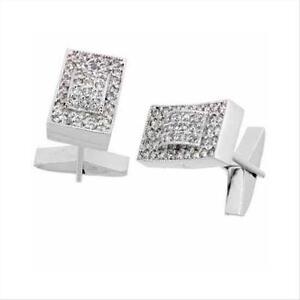925 Sterling Silver CZ Rectangle Contemporary Cufflinks