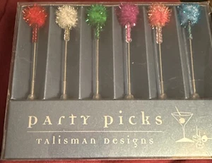 TALISMAN DESIGNS Cocktail Pom Pom PARTY PICKS - Picture 1 of 7