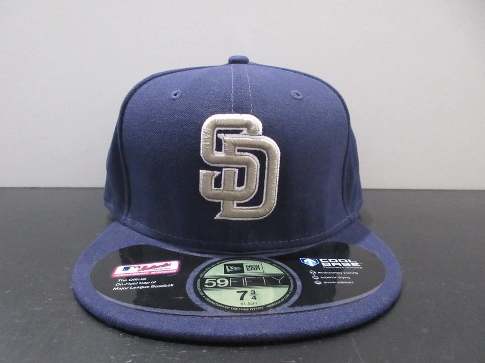 San Diego Padres Hat Cap Fitted Mens 7 3/4 Blue Gray Baseball Logo New Era - Image 1 of 4