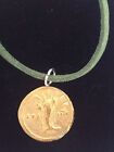 Aureus Of Domitian Coin Wc28 Gold Made From Pewter On 18" Green Cord Necklace