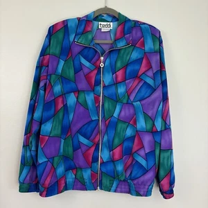 Vintage Jacket Womens Size Large Zip Front Elastic Waistband Colorful 80s 90s - Picture 1 of 5