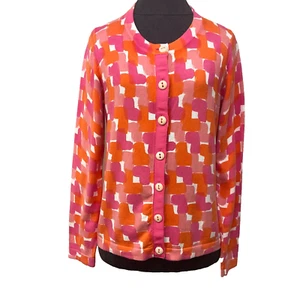 Boden Sweater Cardigan Orange Pink Hearts Soft Cotton Blend Large Buttons US10 - Picture 1 of 13