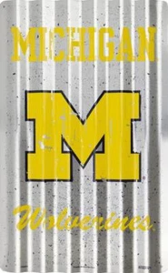 MICHIGAN WOLVERINES CORRUGATED METAL SIGN 12" X 18" UNIVERSITY TIN RETRO MANCAVE - Picture 1 of 4