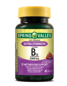 Spring Valley Vitamin B12 Metabolism Support Fast Dissolve Tablets 5000 Mcg 45Ct - Picture 1 of 6