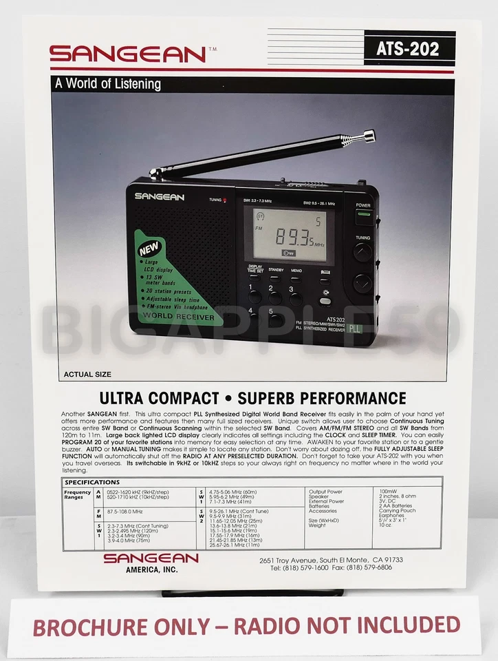 工厂销售传单适用于 Sangean ATS-202 调幅调频短波收音机 — 第 1/1 张图片