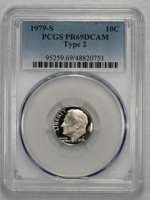 1979 S Proof Type 2 PCGS PR69 DCam Roosevelt Dime 10C US Coin CN-Clad - Image 1 of 2