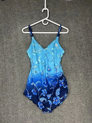 Nuevo con etiquetas Traje de baño vintage Le Cove de una pieza talla XL azul dorado floral envolvente sintético años 90 Foto 1 de 4