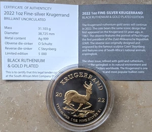 Süd Afrika 1 Rand Krügerrand 2022 Silver 1OZ Black Ruthenium Gold Silber - Bild 1 von 6