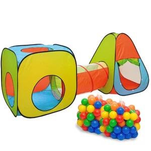  3er Bällebad Zelt 200 Baby Bälle PopupTunnel Kinderzelt Spielzelt 260x90x100cm  - Bild 1 von 9