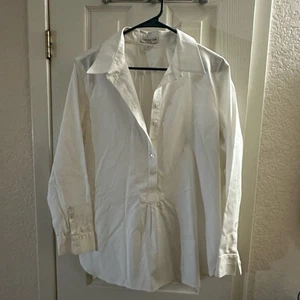 Coldwater Creek Crisp White Long Sleeve. No Iron, 3/4 button with Pleats - Picture 1 of 6