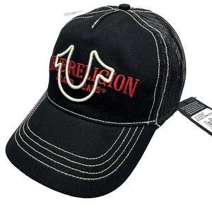 Nuevo True Religion Snapback Sombrero Malla Camionero Gorra Herradura Logo Bordado Negro - Imagen 1 de 10