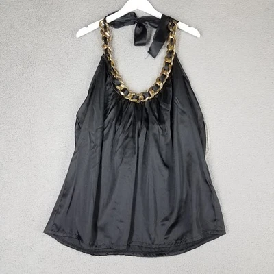 NEW Torrid Halter Top WOmen's 3/ 3X Chunky Gold Chain Link Satin Rock Goth Black - Image 1 of 4