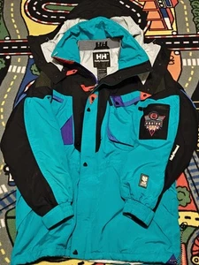 Vintage 90s Helly Hansen Tech Equipe Ski Winter Jacket Teal Vented Size Medium - Picture 1 of 6