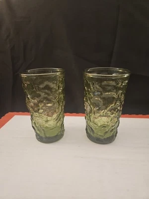 "Vasos de jugo de 4"" vintage Anchor Hocking Lido Milano verde arrugado" Foto 1 de 4