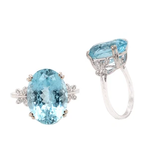 Aquamarine Oval 7.16 Carat Ring In 14k White Gold With Diamond Accents (55008) - Picture 1 of 6