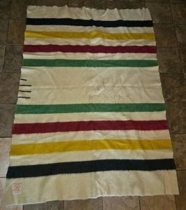 Manta vintage a rayas Hudson Bay Point Company 100 % lana hecha en Inglaterra 74x55 - Imagen 1 de 8