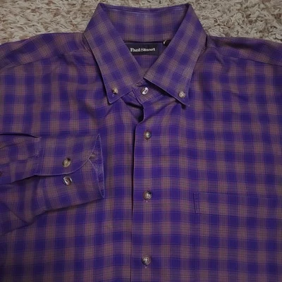 Paul Stuart Purple Plaid Mens L Oxford Long Sleeve Button Up Shirt - Image 1 of 4