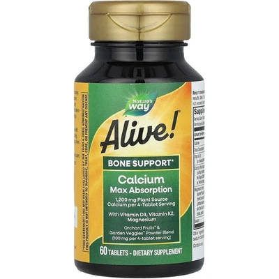 Nature's Way, Alive!, Calcium, Bone Support, 1,200 mg, 60 Tablets  - Image 1 of 3